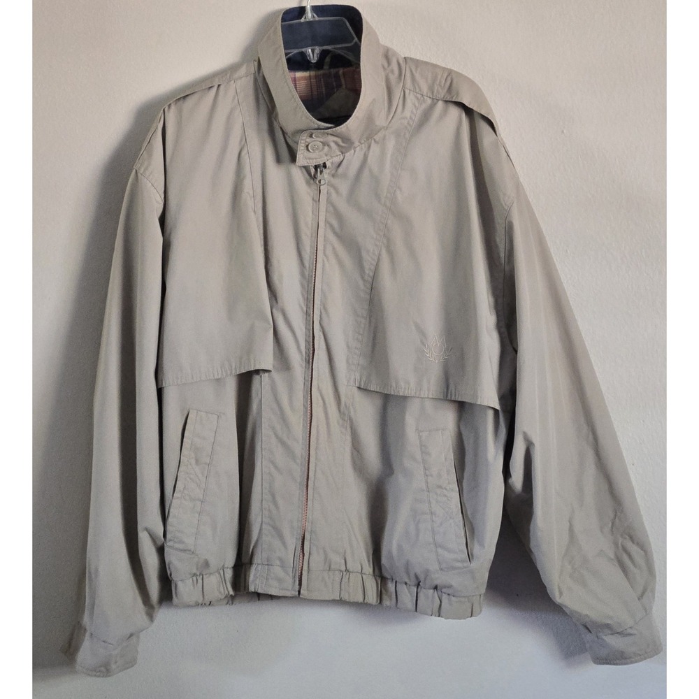 Members Only Vintage Jacket Mens XL‎ Tan Plaid Lined Cafe Racer 80s Retro Coat